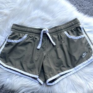 Nike Olive Green and White Athletic Running Shorts Sz L